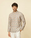 alt message - Manyavar Men Beige Buta Printed Short Kurta image number 0