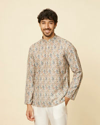 Manyavar Men Beige Buta Printed Short Kurta