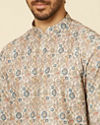 alt message - Manyavar Men Beige Buta Printed Short Kurta image number 1