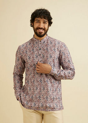 Manyavar Men Peach Elegance Cotton Kurta image number 0