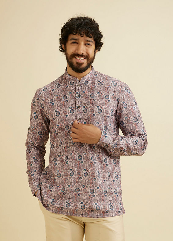 Manyavar Men Peach Elegance Cotton Kurta