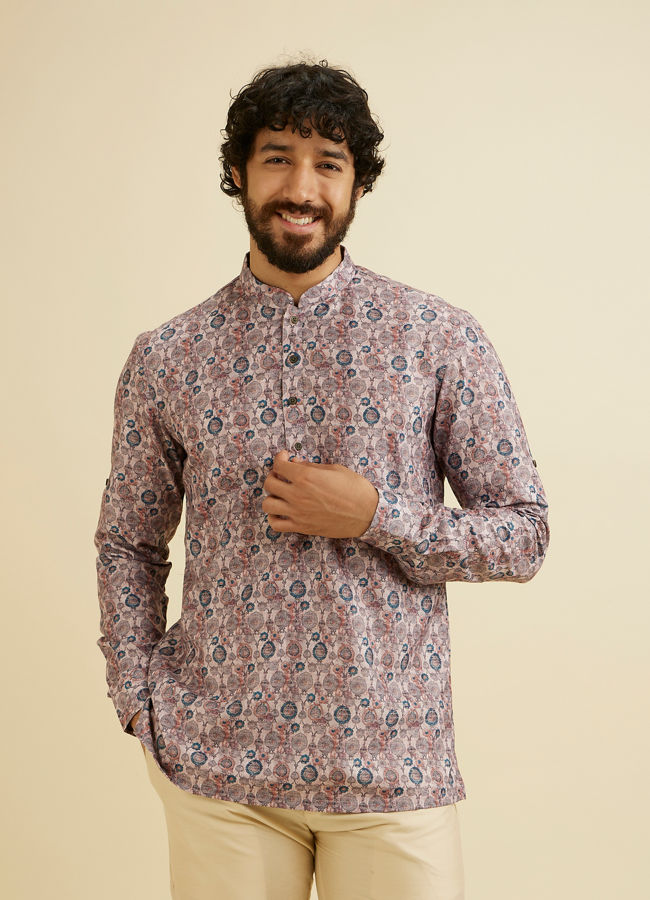 alt message - Manyavar Men Peach Elegance Cotton Kurta image number 0