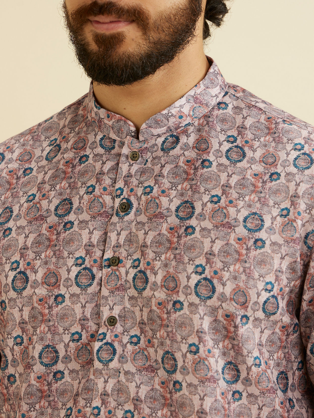 Manyavar Men Peach Elegance Cotton Kurta