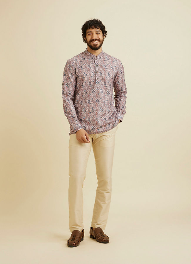 Manyavar Men Peach Elegance Cotton Kurta