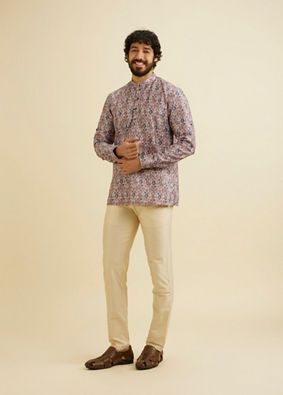 Manyavar Men Peach Elegance Cotton Kurta image number 3