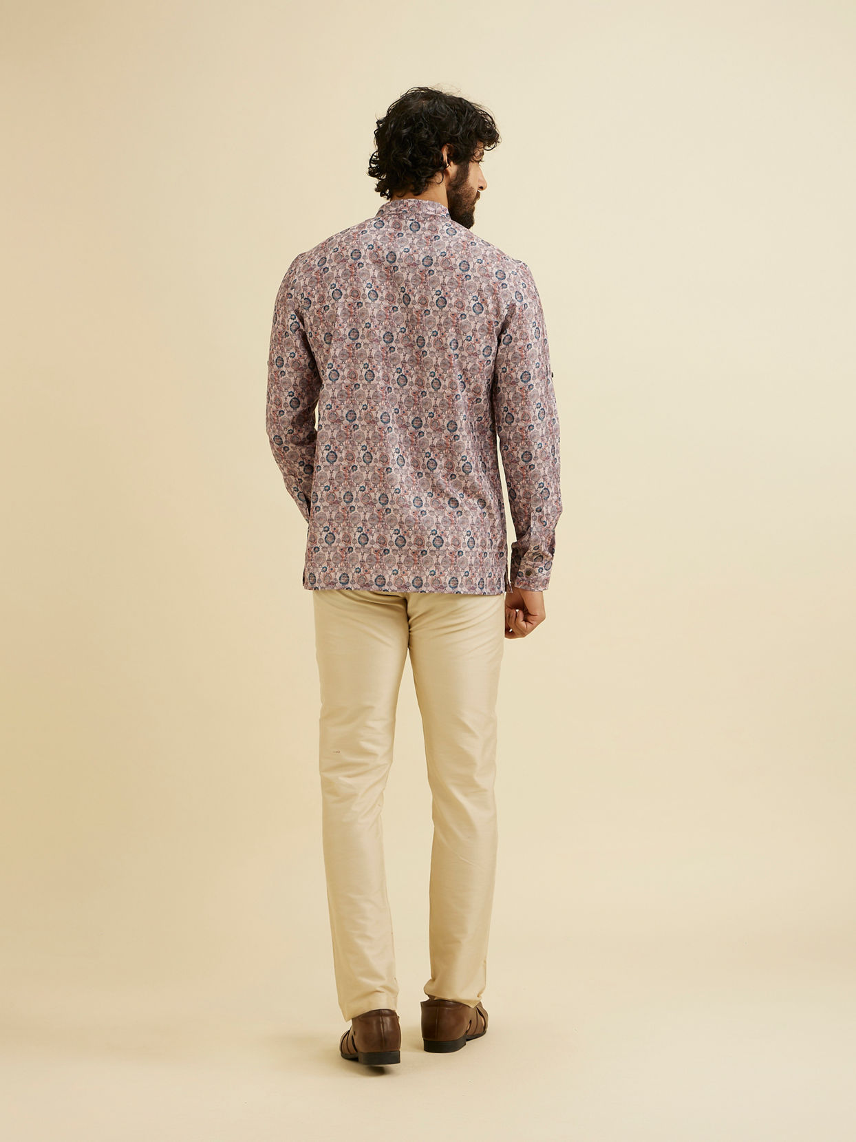 Manyavar Men Peach Elegance Cotton Kurta