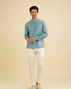Manyavar Men Turquoise Blue Buta Printed Short Kurta