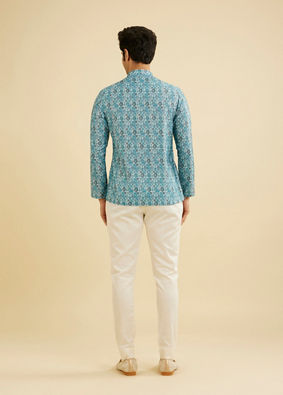 Manyavar Men Turquoise Blue Elegance Kurta image number 3