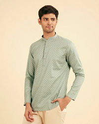 Manyavar Men Aqua Green Buta Print Short Kurta