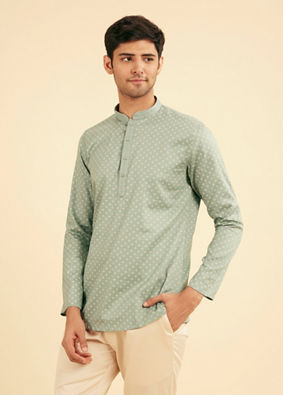 Manyavar Men Aqua Green Buta Print Short Kurta