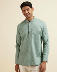 Manyavar Men Aqua Green Buta Print Short Kurta