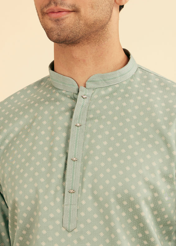 Manyavar Men Aqua Green Buta Print Short Kurta