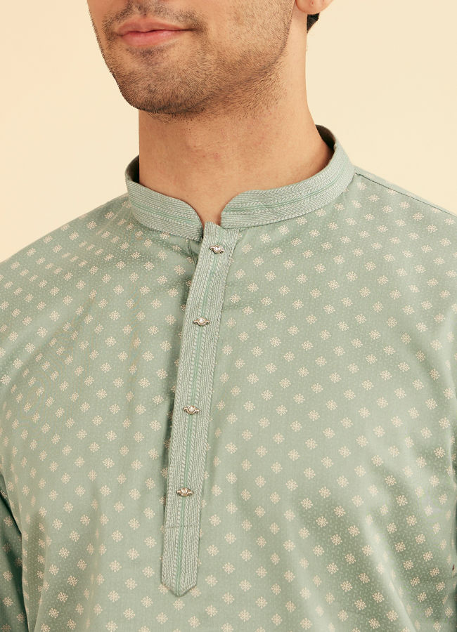 Manyavar Men Aqua Green Buta Print Short Kurta