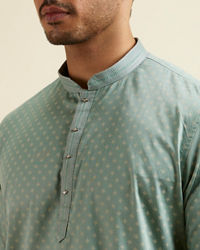 Manyavar Men Aqua Green Buta Print Short Kurta
