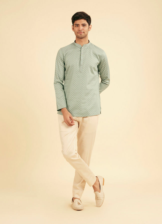 Manyavar Men Aqua Green Buta Print Short Kurta