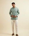 alt message - Manyavar Men Aqua Green Buta Print Short Kurta image number 2