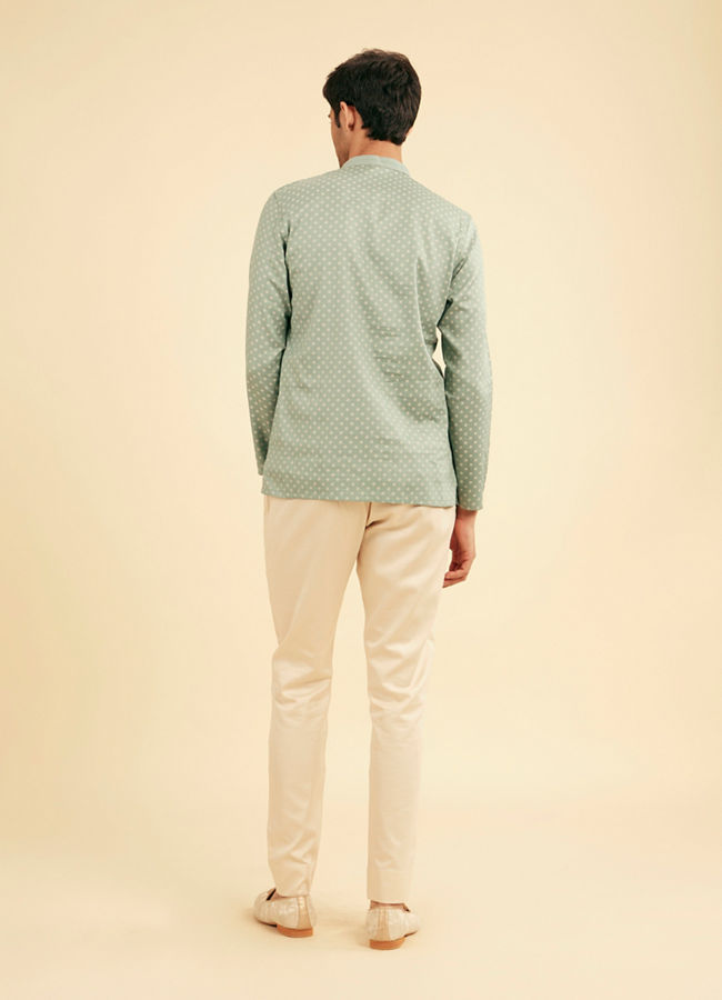 Manyavar Men Aqua Green Buta Print Short Kurta