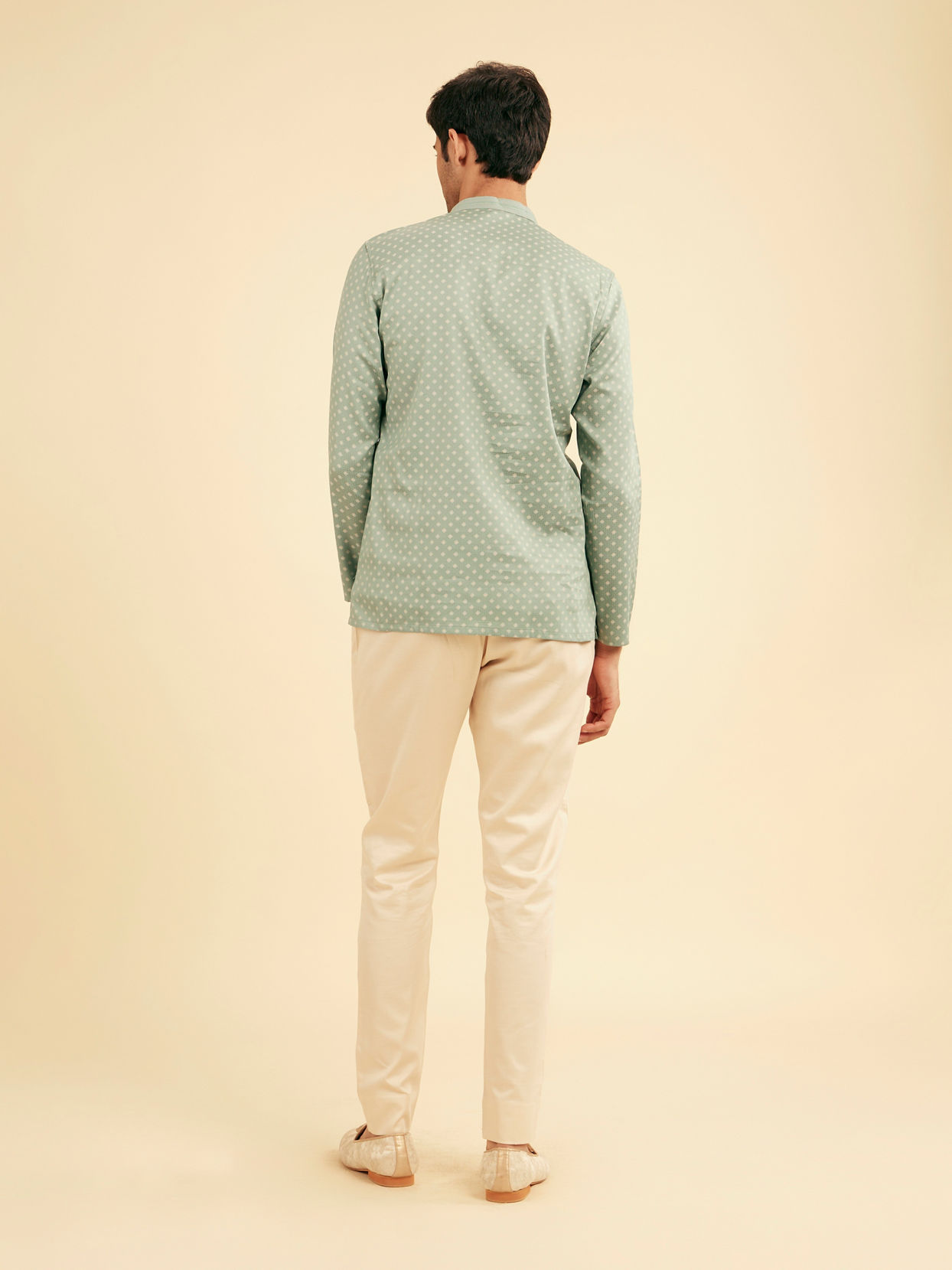 Manyavar Men Aqua Green Buta Print Short Kurta