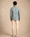 Manyavar Men Teal Blue Blended Cotton Short Kurta with Print