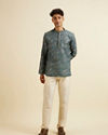 Manyavar Men Teal Green Bagh Print Short Kurta