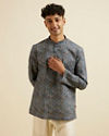 Manyavar Men Dark Blue Kaleidoscopic Print Short Kurta