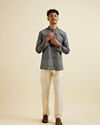 Manyavar Men Dark Blue Kaleidoscopic Print Short Kurta