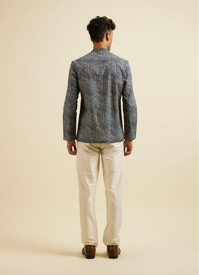 Manyavar Men Dark Blue Kaleidoscopic Print Short Kurta