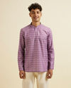 alt message - Manyavar Men Lilac Floral Buta Printed Short Kurta image number 0