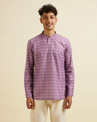 Manyavar Men Lilac Floral Buta Printed Short Kurta