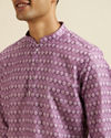 alt message - Manyavar Men Lilac Floral Buta Printed Short Kurta image number 1