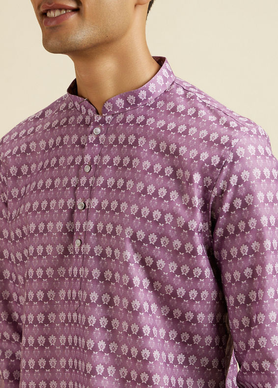 Manyavar Men Lilac Floral Buta Printed Short Kurta