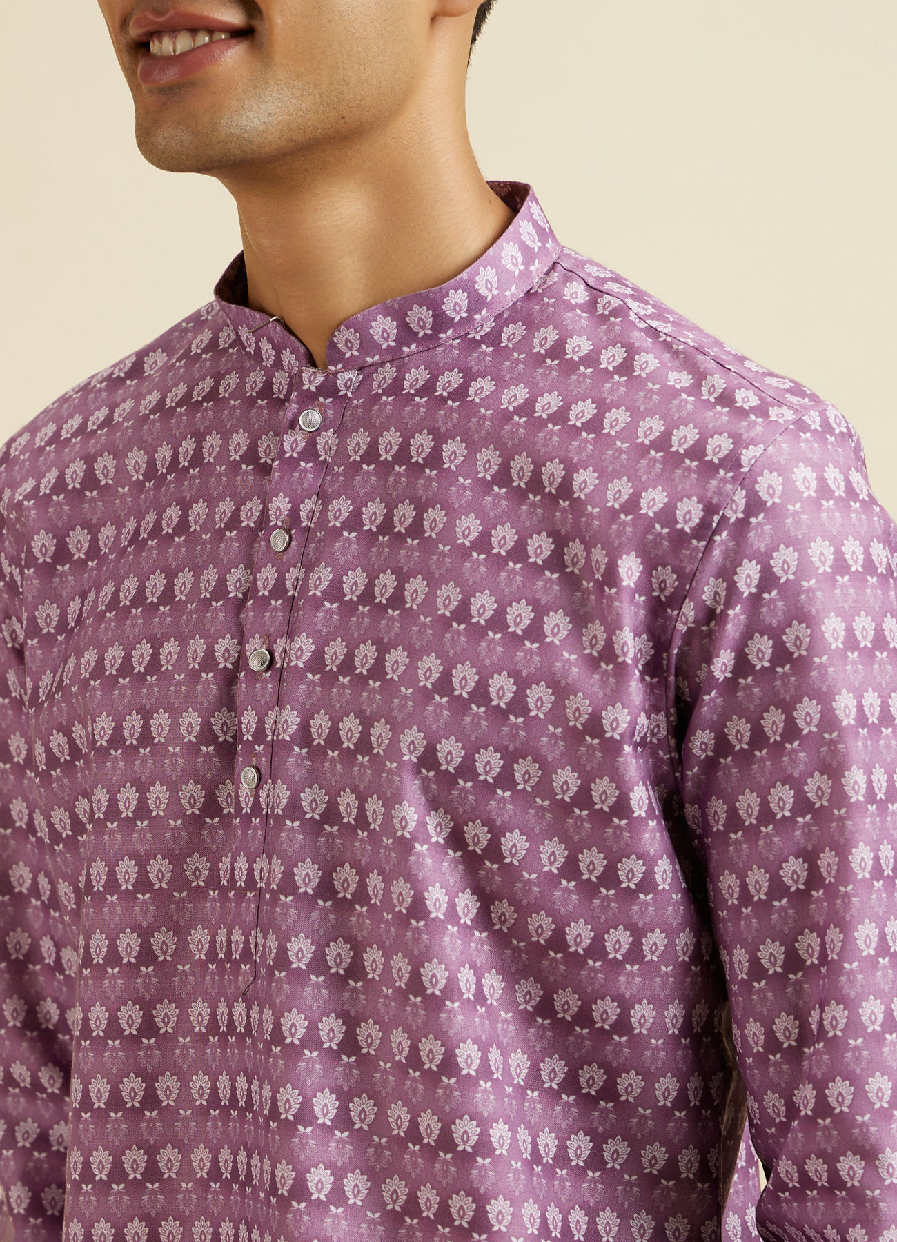 Manyavar Men Lilac Floral Buta Printed Short Kurta