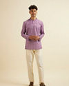 alt message - Manyavar Men Lilac Floral Buta Printed Short Kurta image number 2