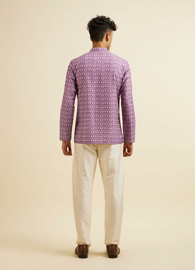Manyavar Men Lilac Floral Buta Printed Short Kurta