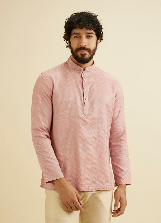 alt message - Manyavar Men Pink Resplendence Short Kurta image number 0