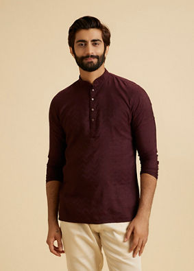 Manyavar Men Wine Elegance Short Kurta