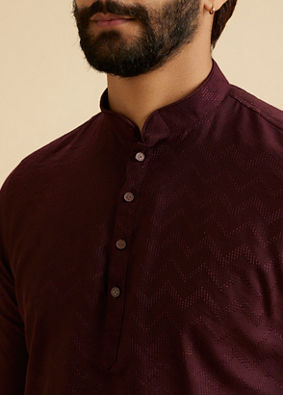 Manyavar Men Wine Elegance Short Kurta