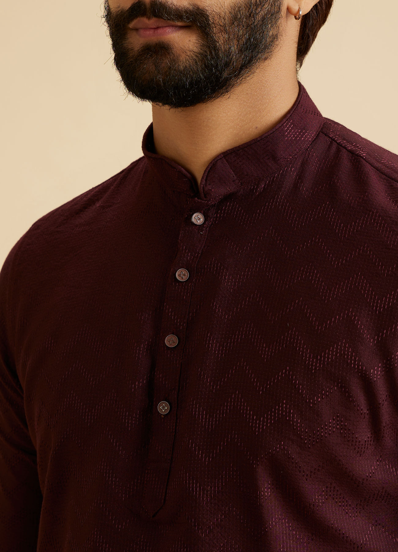 Manyavar Men Wine Elegance Short Kurta