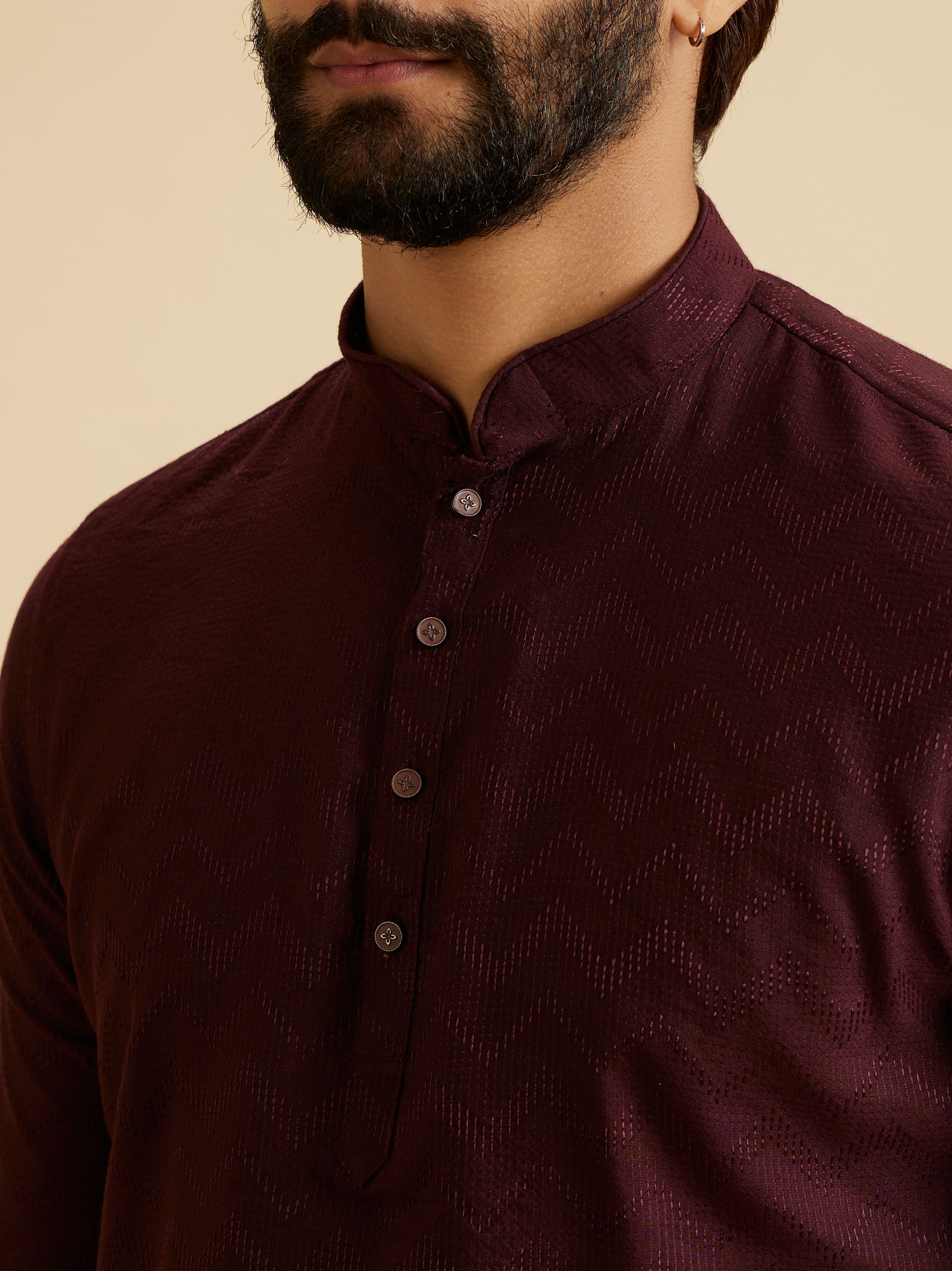 Manyavar Men Wine Elegance Short Kurta