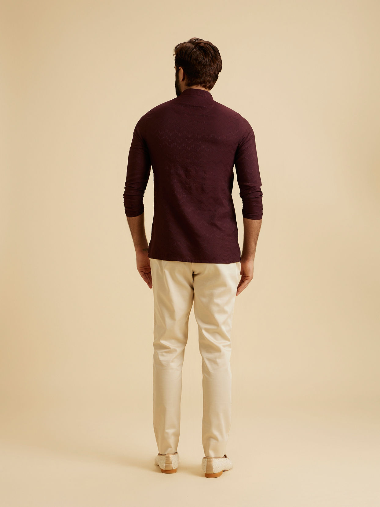 Manyavar Men Wine Elegance Short Kurta