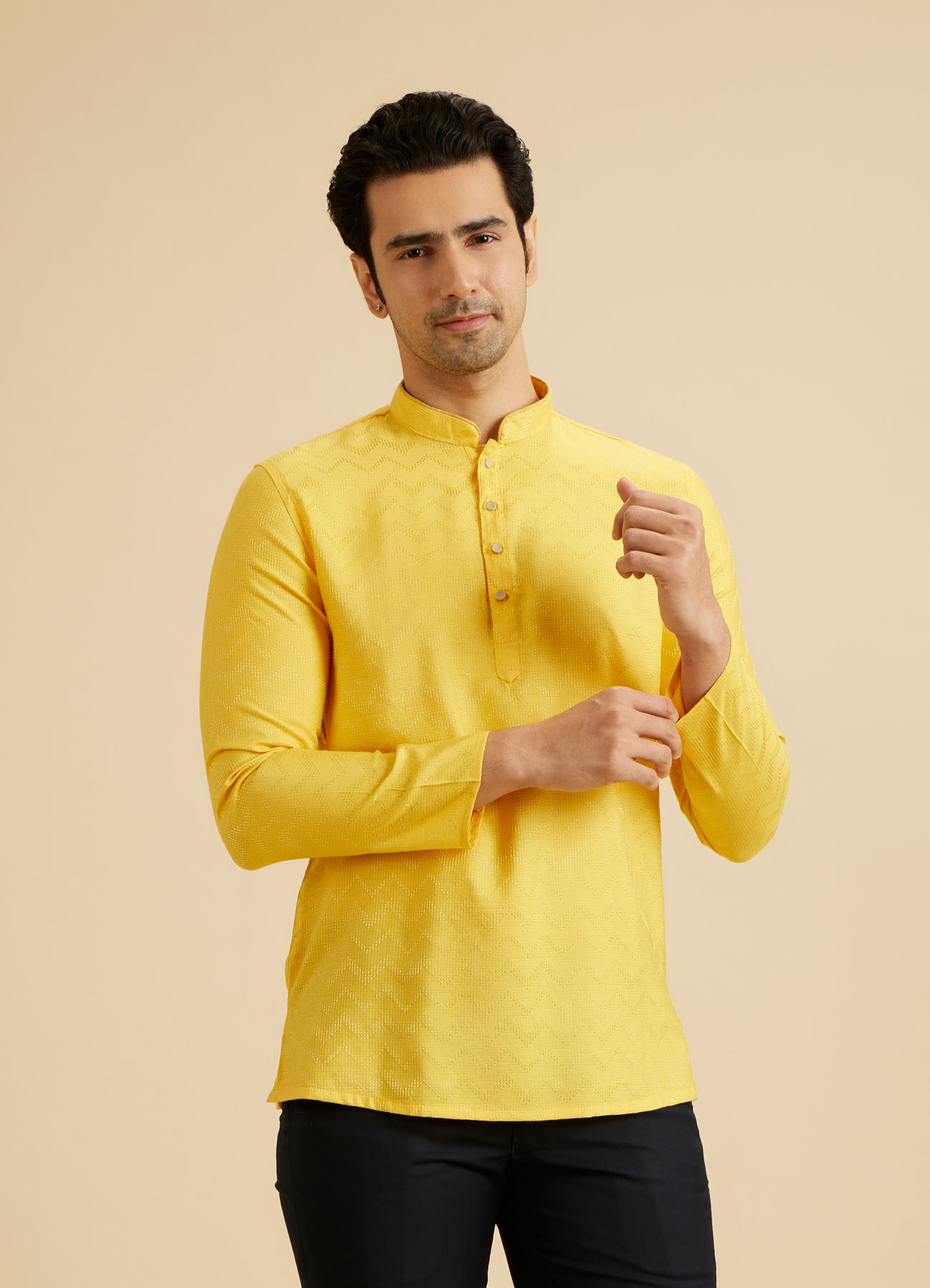 Manyavar Men Mustard Melody Short Kurta