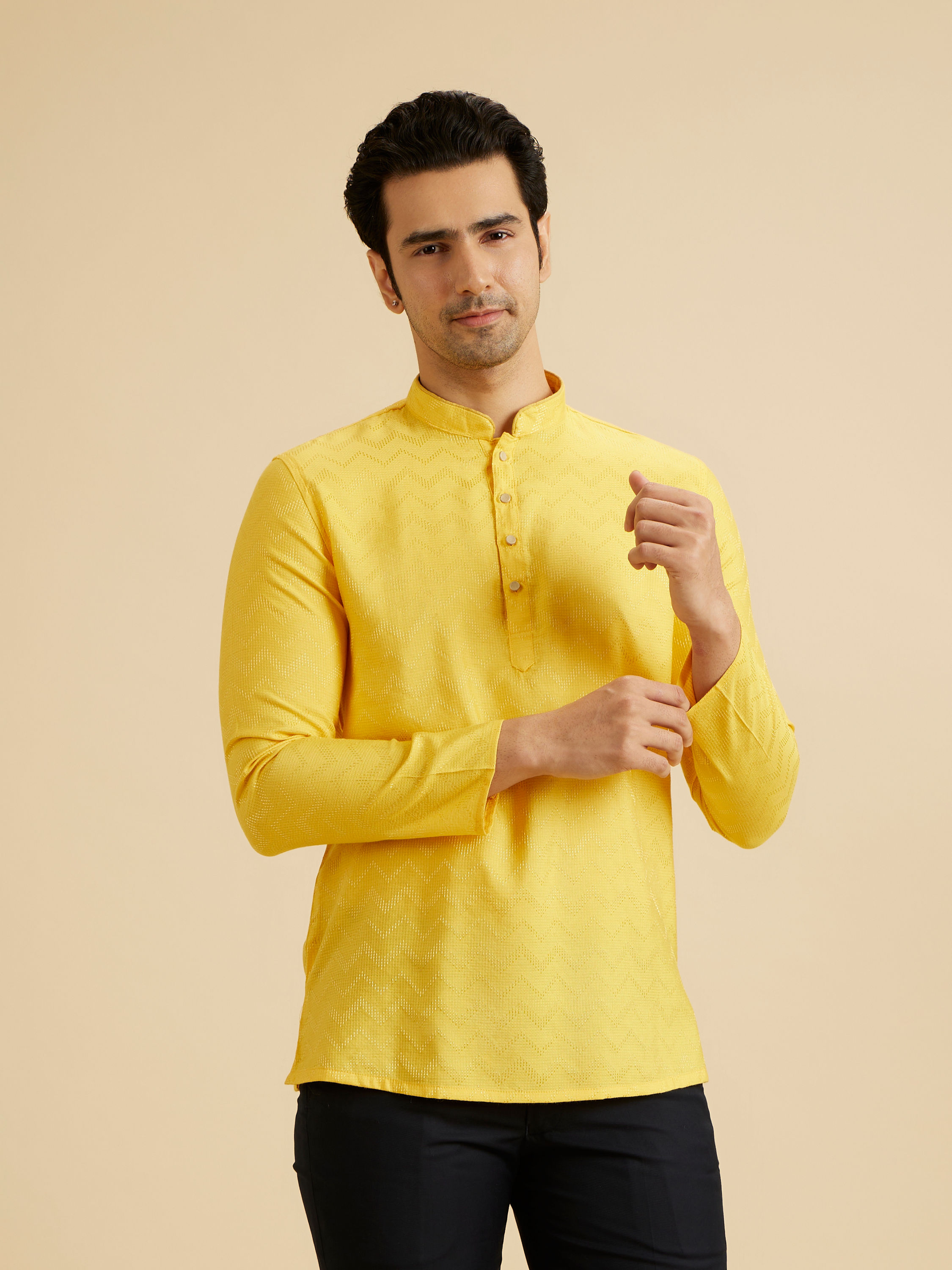 Manyavar Men Mustard Melody Short Kurta