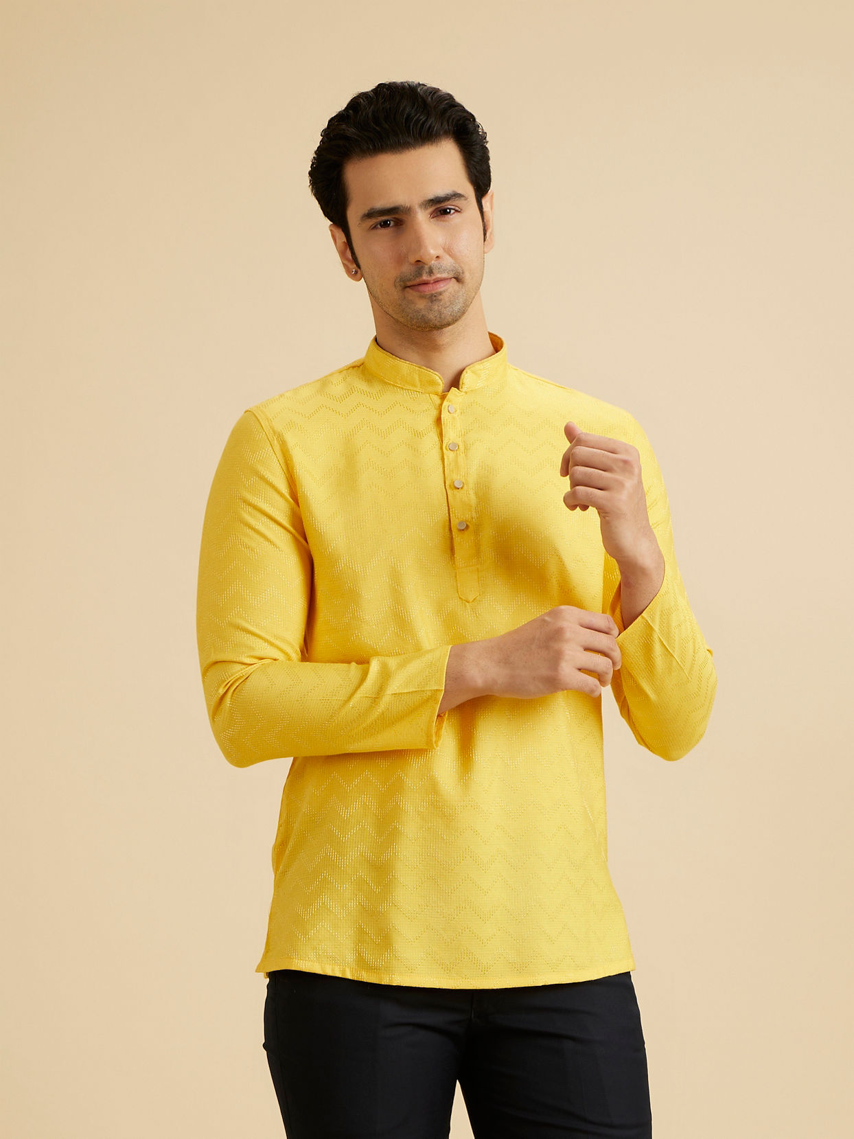 Manyavar Men Mustard Melody Short Kurta