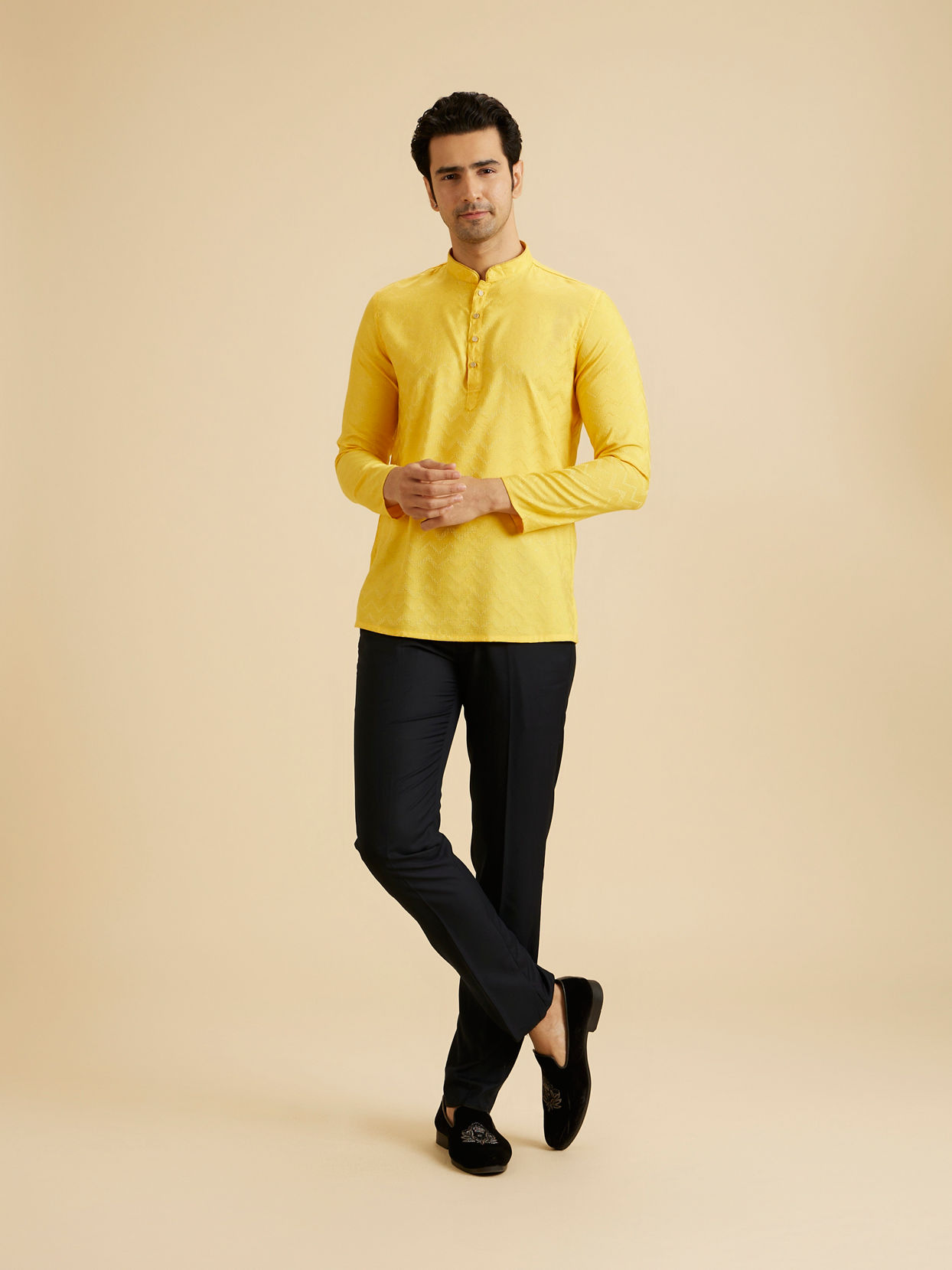 Manyavar Men Mustard Melody Short Kurta