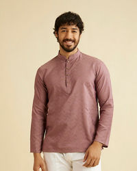 Manyavar Men Dusty Pink Chevron Patterned Short Kurta