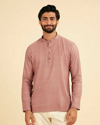 Manyavar Men Dusty Pink Chevron Patterned Short Kurta