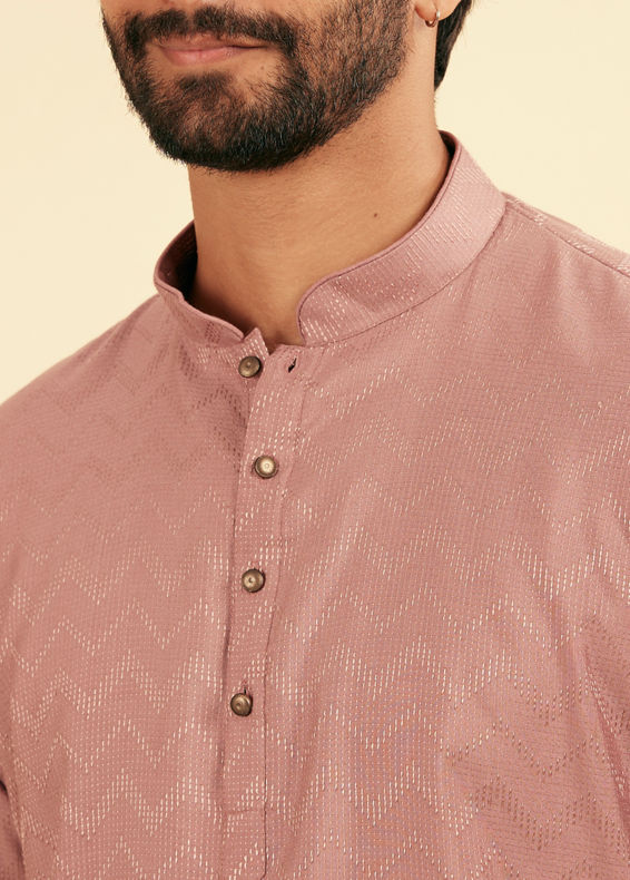 Manyavar Men Dusty Pink Chevron Patterned Short Kurta