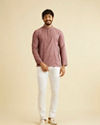 alt message - Manyavar Men Dusty Pink Chevron Patterned Short Kurta image number 2