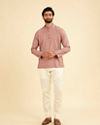 Manyavar Men Dusty Pink Chevron Patterned Short Kurta