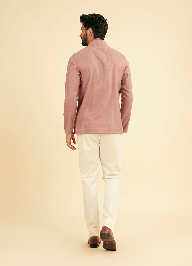 Manyavar Men Dusty Pink Chevron Patterned Short Kurta